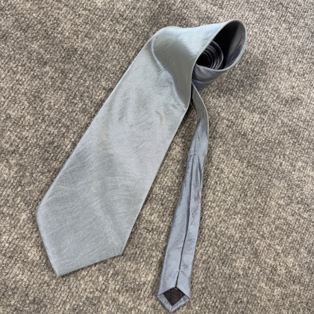 Vintage Giorgio Armani Cravatte Silk Blue Grey Textured Necktie Wide Blade Tie